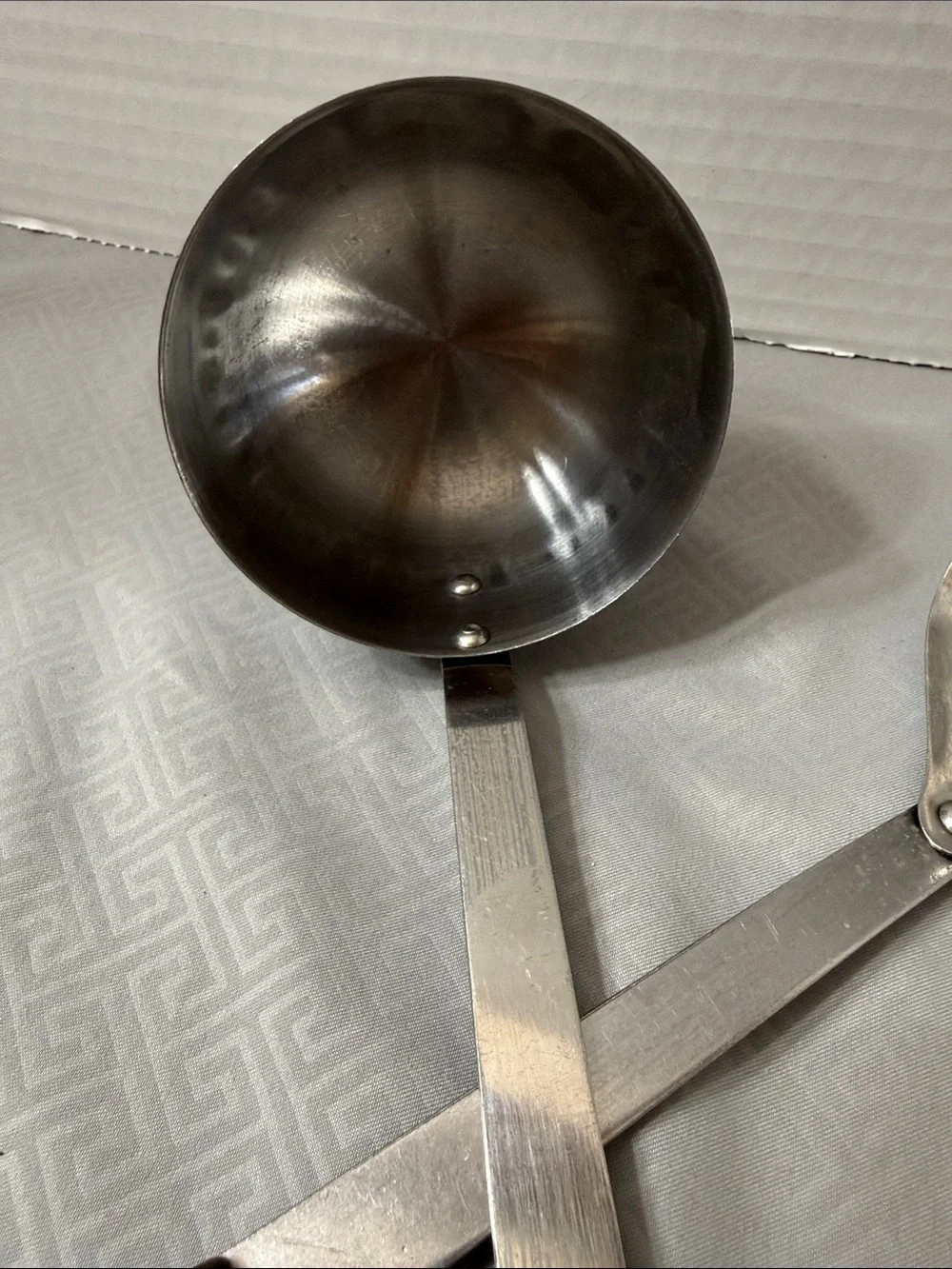 Vintage Mid Century Stainless Soup Ladle & Serving Spoon Wood Handle Taiwan 2 Pc